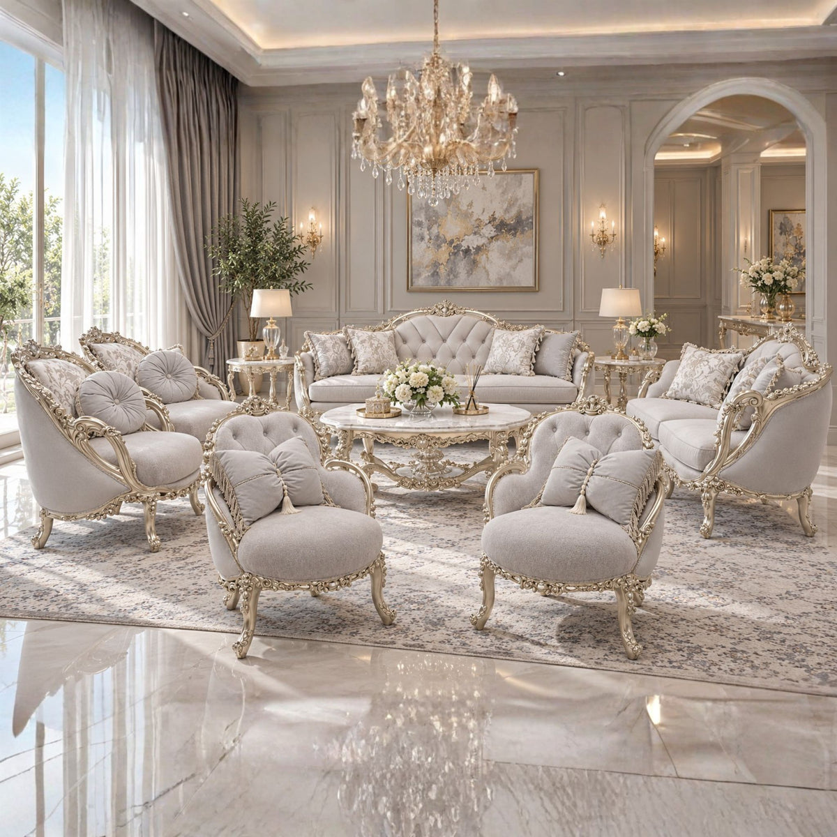 Arabella Royale – Klassieke Salonset Champagne Silver