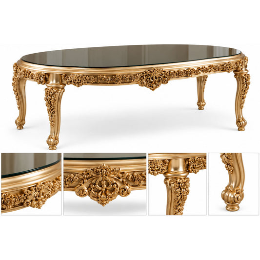 Aurellienne – Barok Eettafel met Glasblad – Champagnegoud