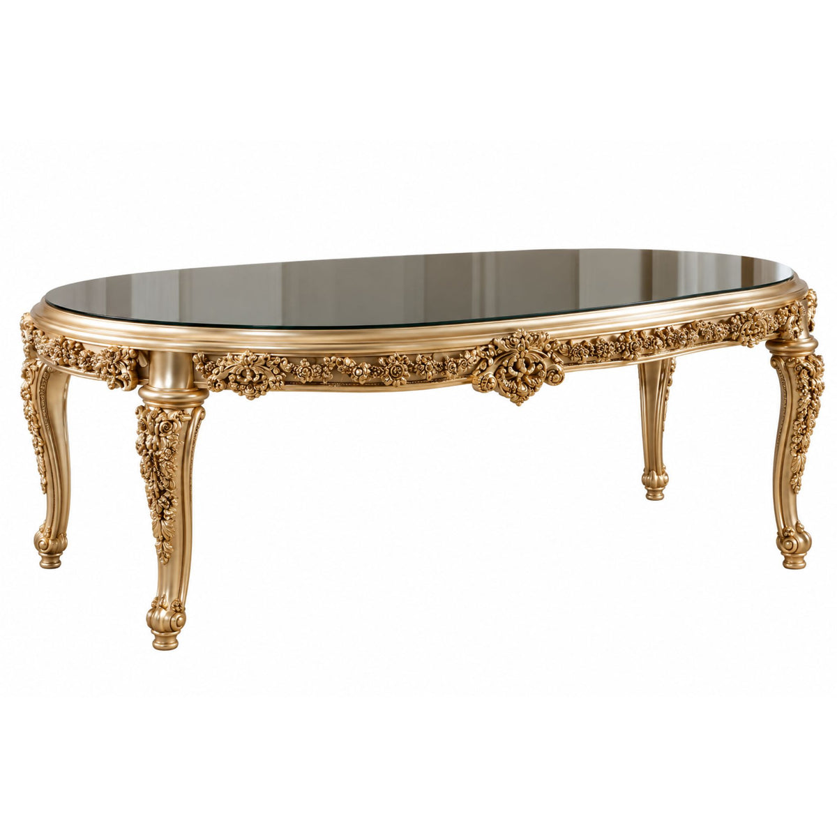 Aurellienne – Barok Eettafel met Glasblad – Champagnegoud
