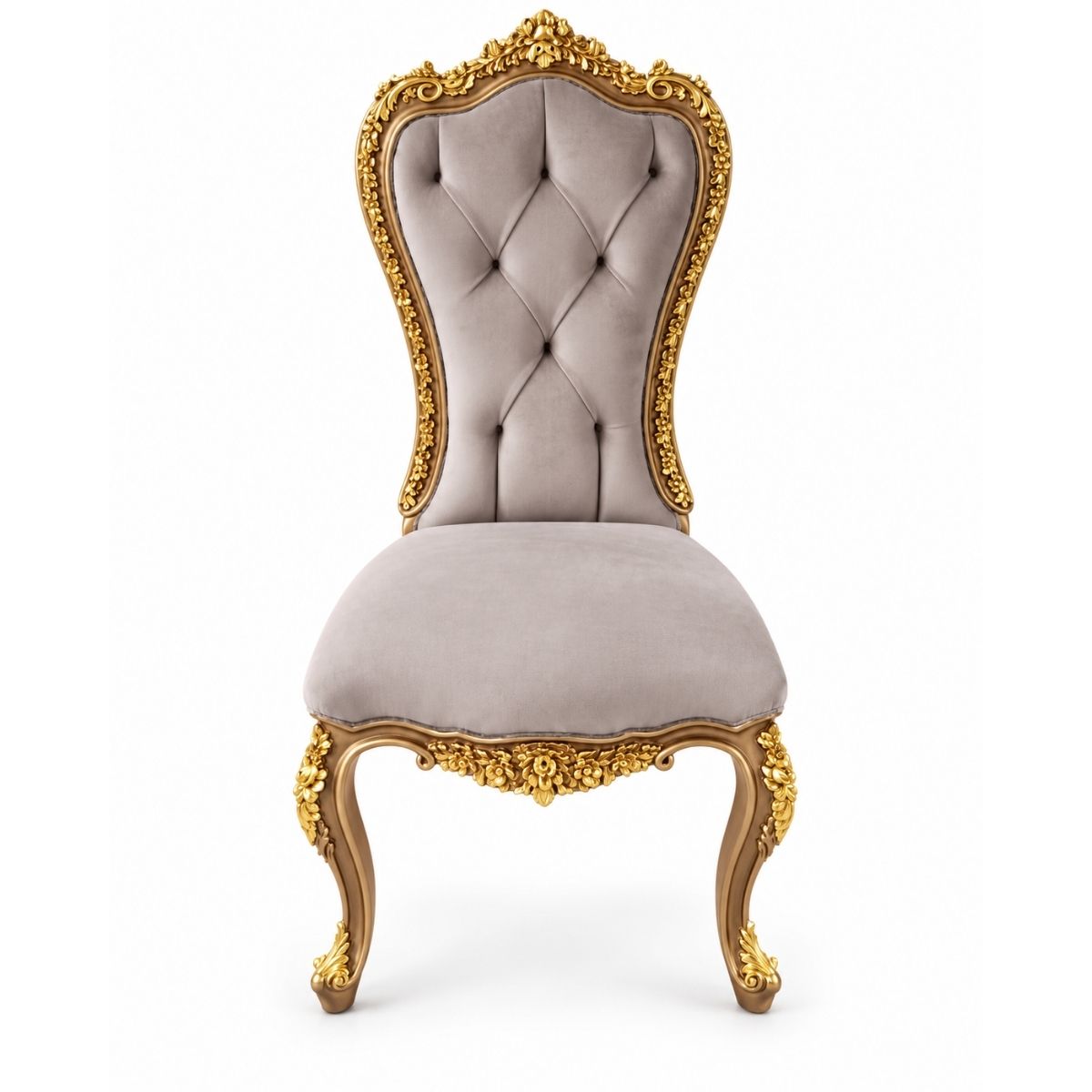 Bellavienne – Barok Eetkamerstoel Velvet Grijs & Goud