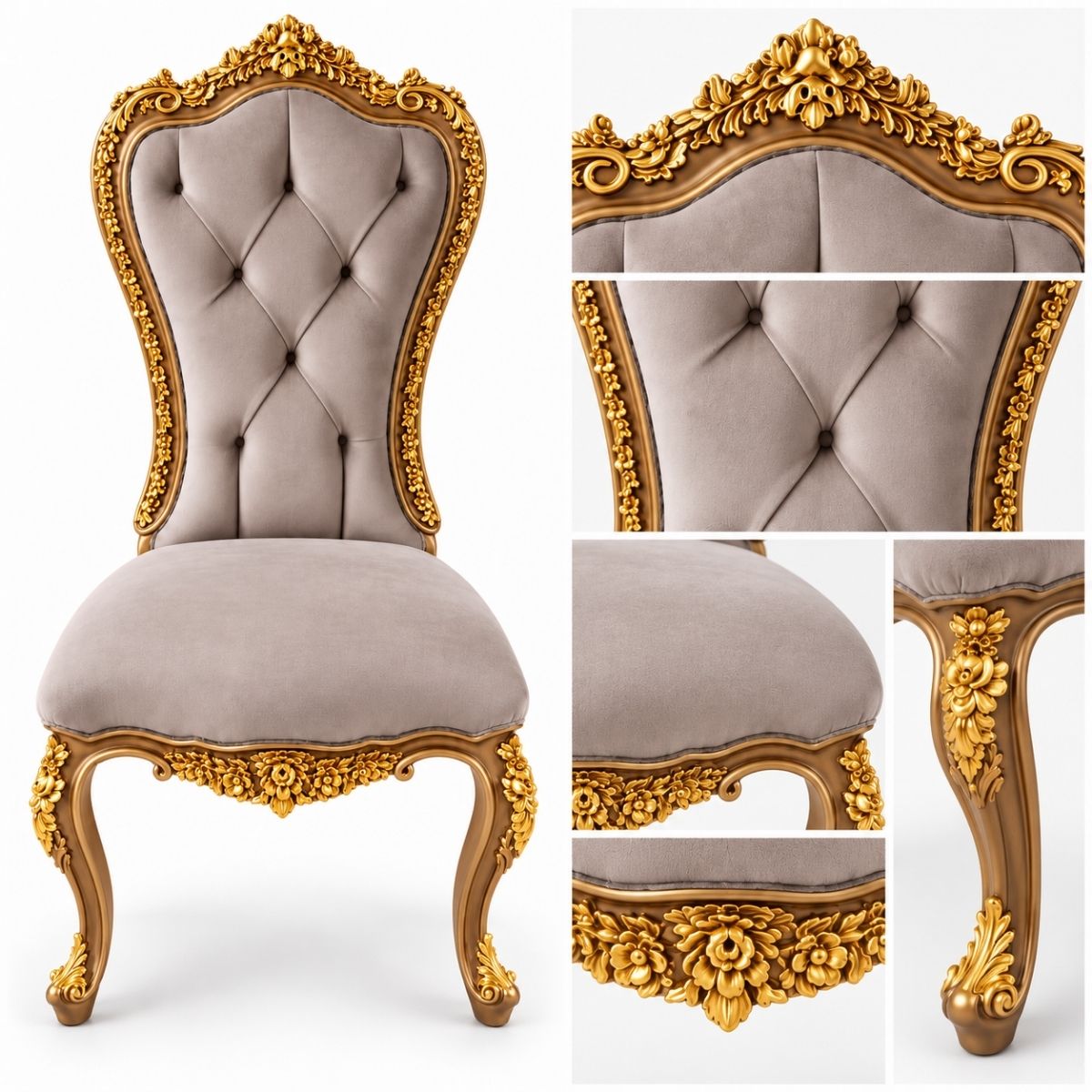 Bellavienne – Barok Eetkamerstoel Velvet Grijs & Goud
