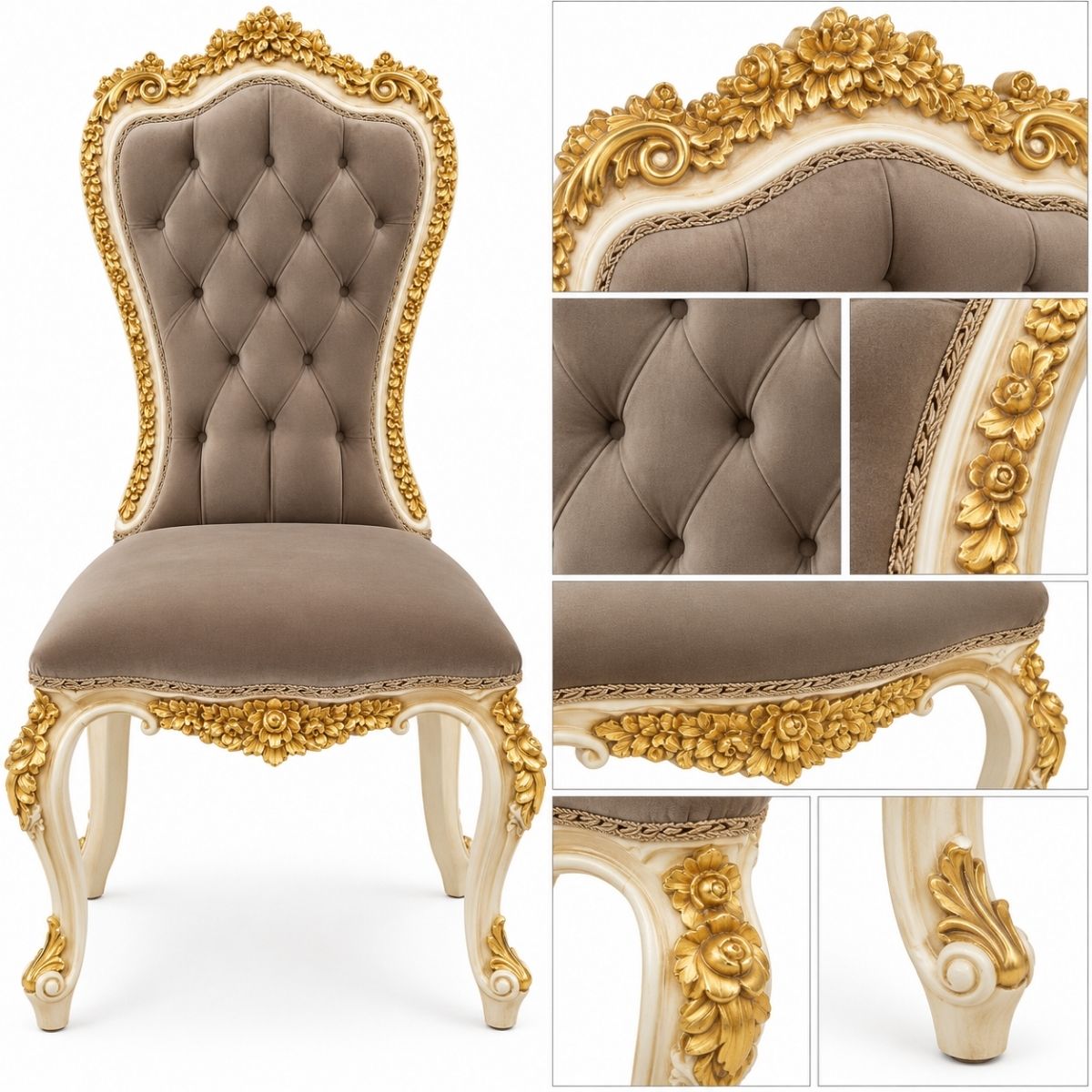 Bellavienne – Barok Eetkamerstoel Velvet Creme & Goud