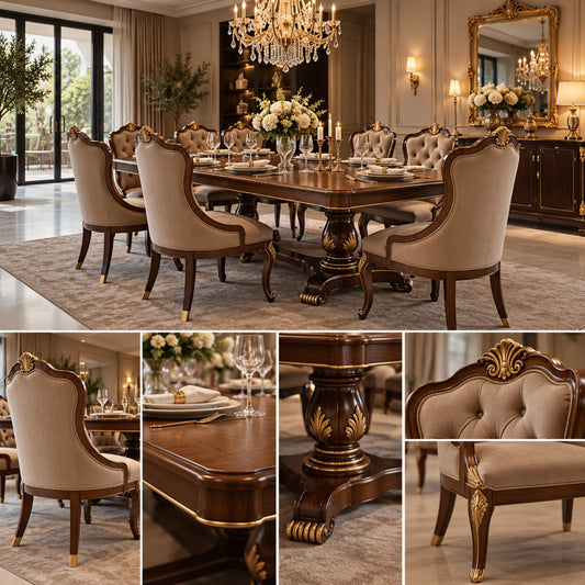 Bellacorte – Klassieke Eetkamerset Walnut & Gold
