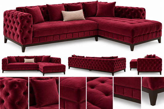 Bordeaux Chesterfield – Luxe Velvet Hoekbank