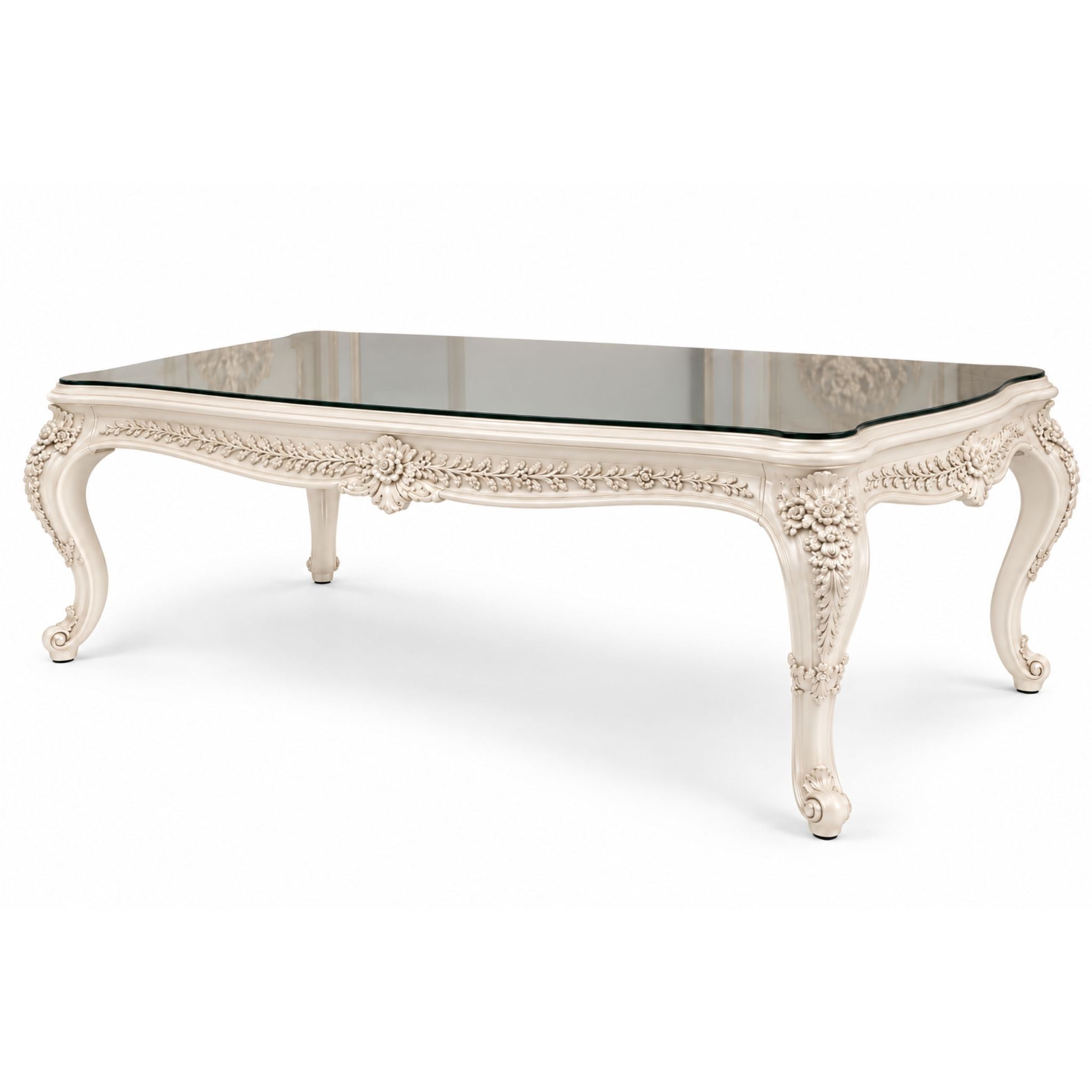 Célestine Blanche – Barok Eettafel met Rookglas – Off-White