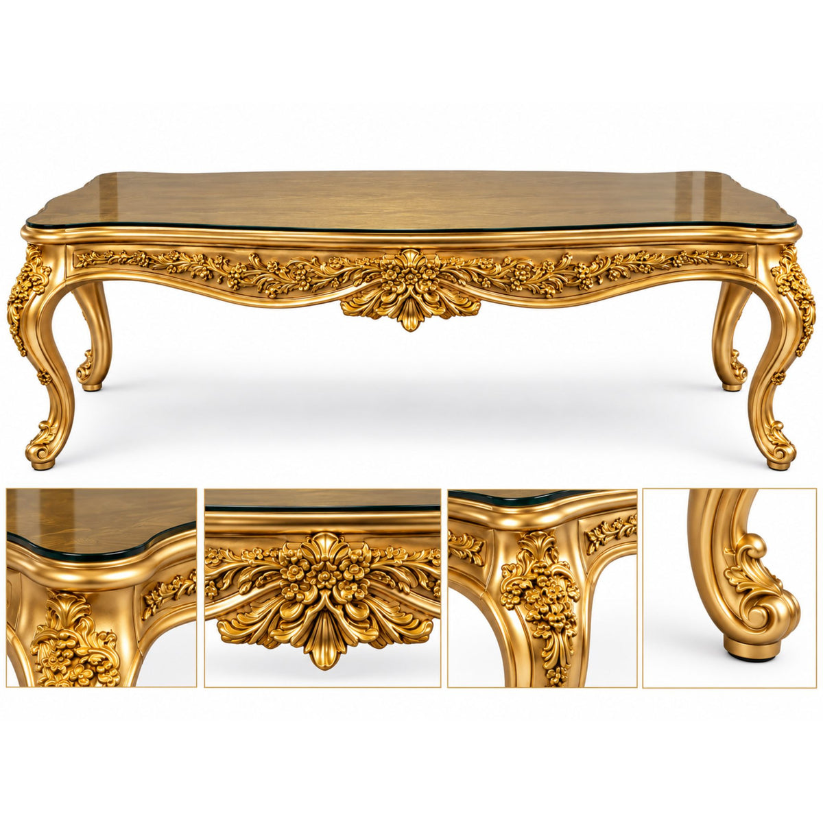 Éloïse Royale – Luxe Barok Eettafel met Glasblad – Gold