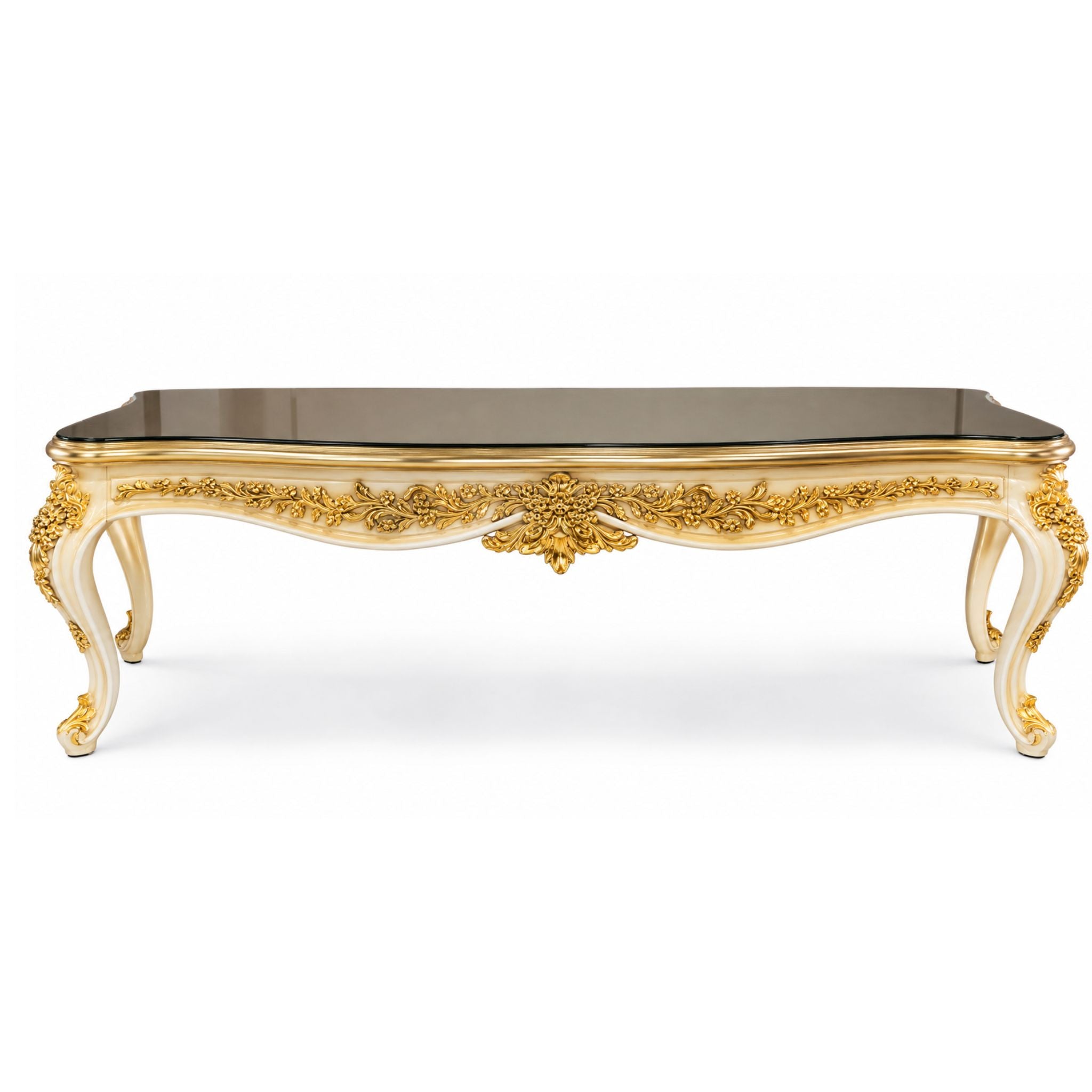 Éloïse Royale – Luxe Barok Eettafel met Glasblad – Creme & Goud