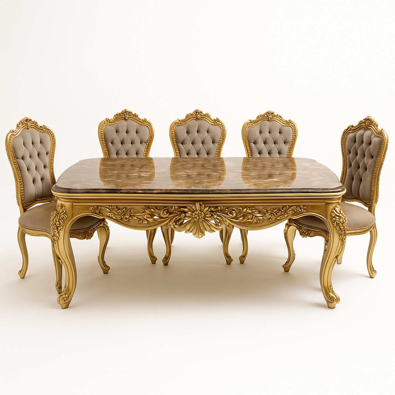 Majestic Goud Barok Eettafel (Marmer Emparador)