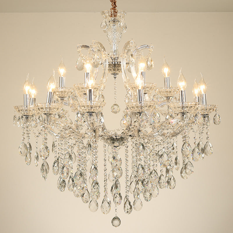 Maria Theresa Kaars Kristallen Kroonluchter – 12+6 Armig Zilver
