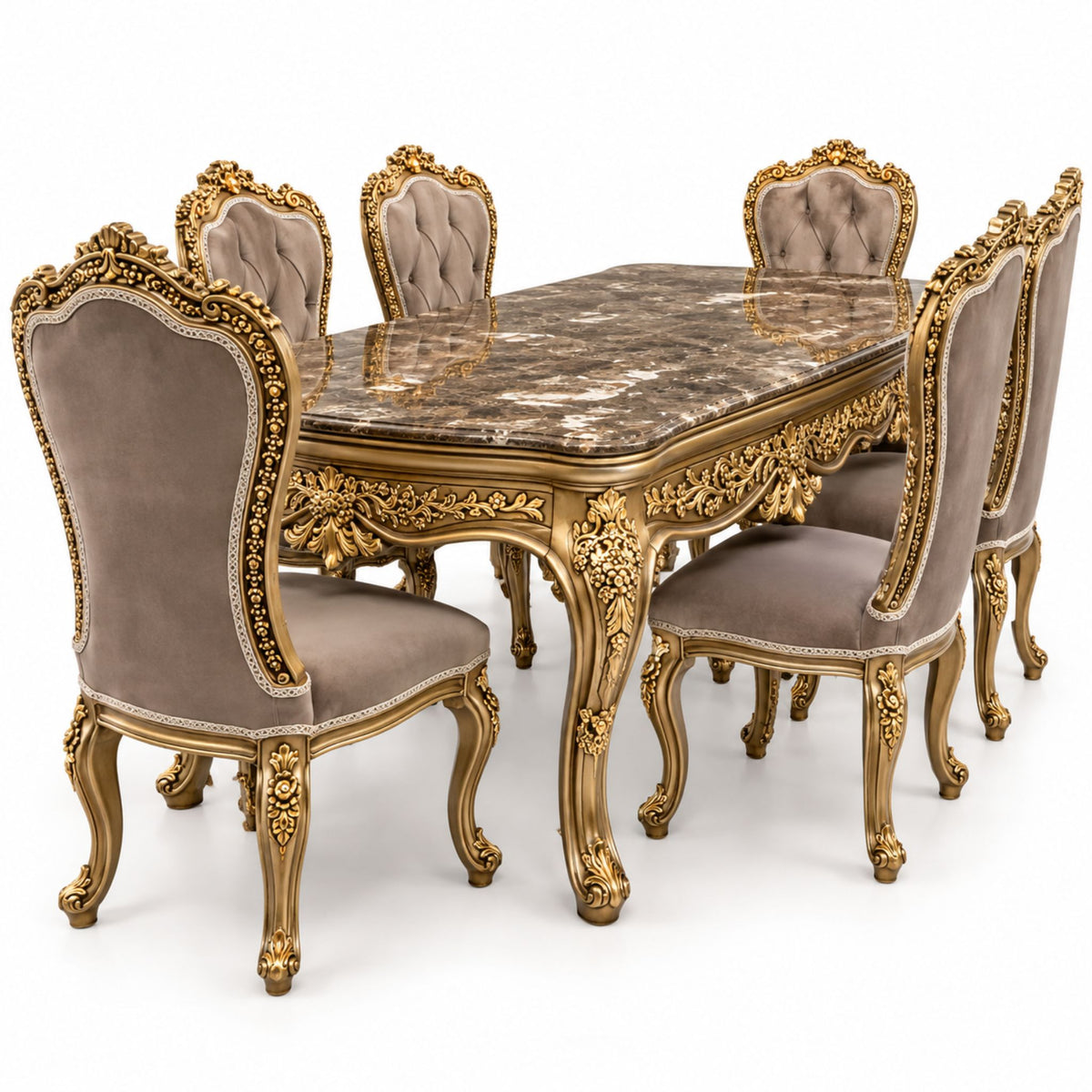 Majestic Goud Barok Eettafel (Marmer Emparador)