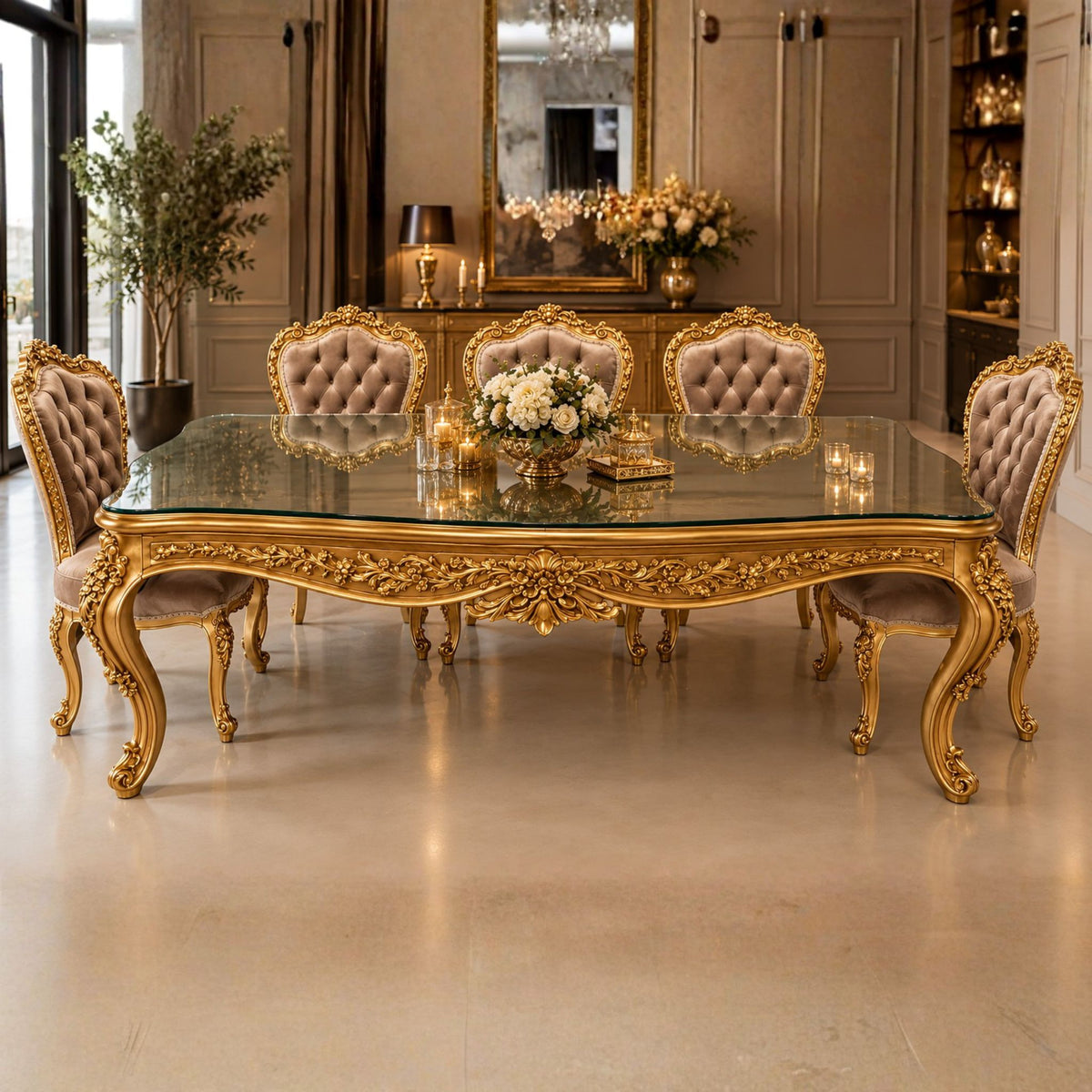 Majestic Goud Glas Barok Eettafel