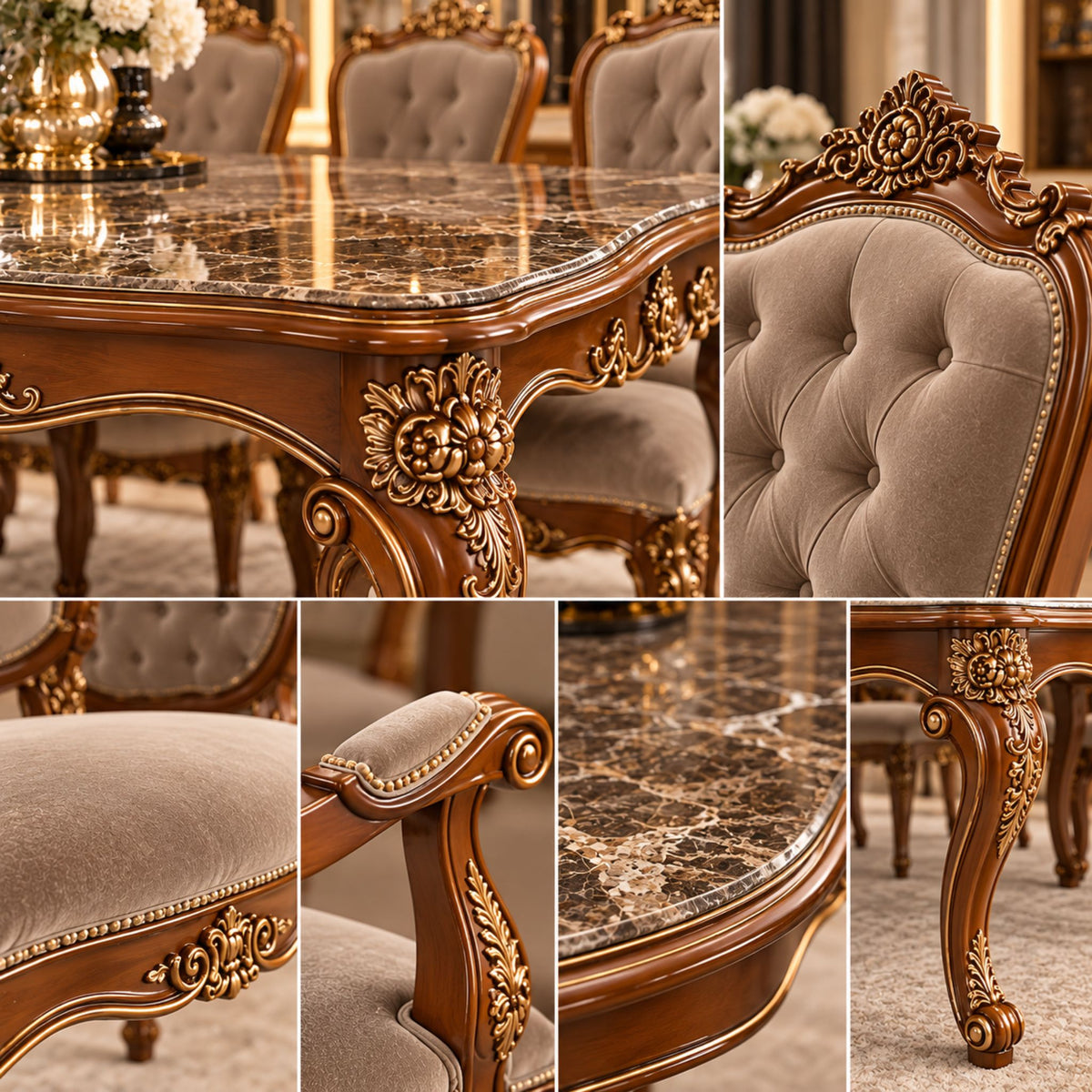 Montelusso Royale – Klassieke Eetkamerset Walnut & Marble