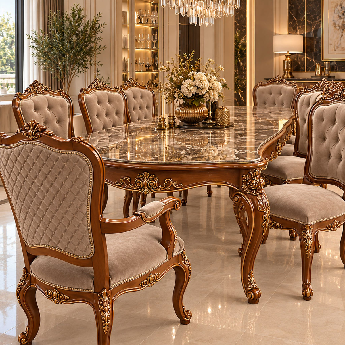 Montelusso Royale – Klassieke Eetkamerset Walnut & Marble
