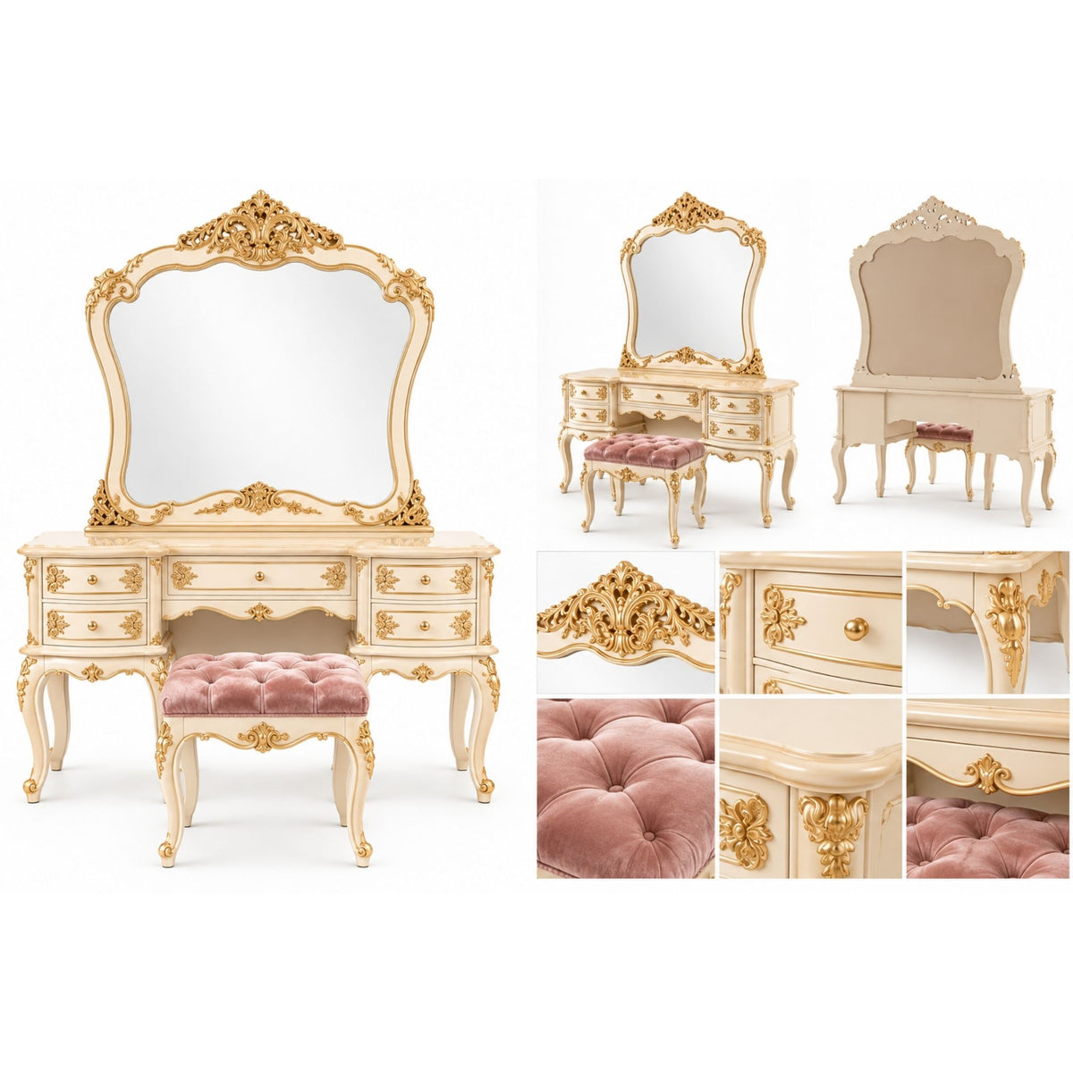 Velloria Royale – Barok Make-up Tafel met Spiegel & Poef