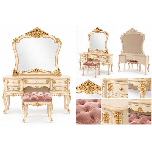 Velloria Royale – Barok Make-up Tafel met Spiegel & Poef