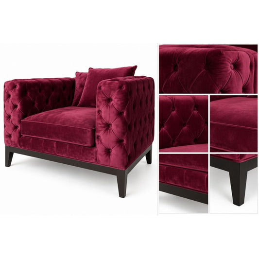 Velvienne – Luxe Chesterfield Fauteuil – Bordeauxrood Velvet