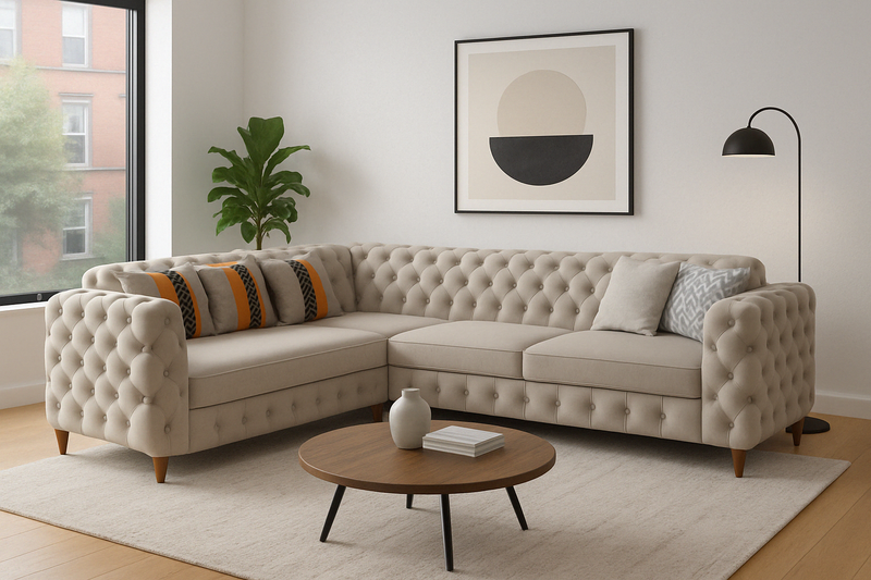 New Chesterfield hoekbank (licht grijs)